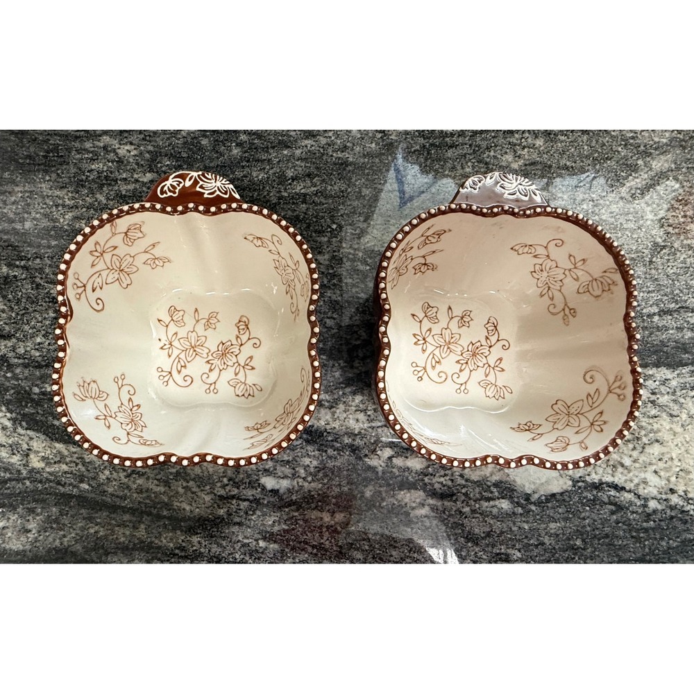 Temp-tations Tara Floral Lace Brown 16oz Ramekin Bowls Set of 2